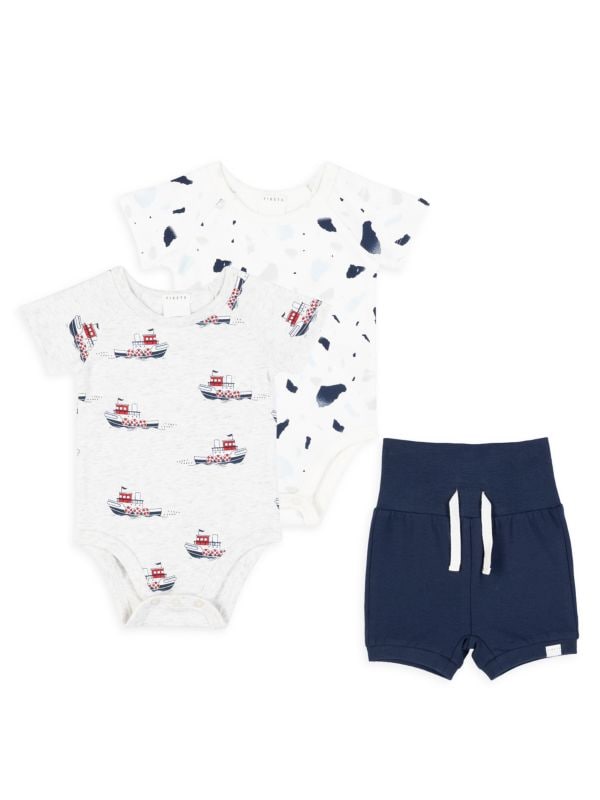 Firsts by Petit Lem Baby Boy's Tugboat Print 3-Piece Gift Set